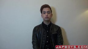 Gay Japanese student interviewed before cumshot solo