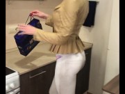 Quickie fucked hot brunette milf in the kitchen
