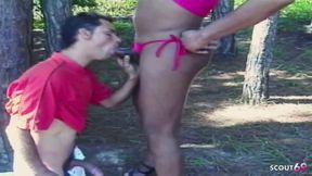 Black Shemale with a Huge Cock Fucked Outdoors by Guys