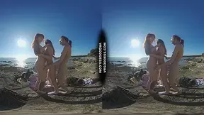 3 Hot Chicks Getting Naked On Beach During Winter Making Fire Eating Bananas Dancing