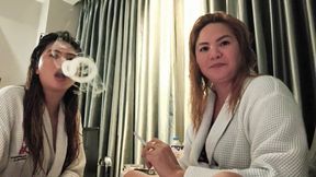 "Kimmie and chloe creating smoke ring" Snaps, Deep Inhale, Smoke ring, Bear foot