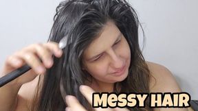 Messy Hair Brushing with Fork - Long Dark Straight Hair Play Chubby
