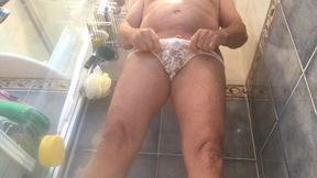 pissing in white lacy panties