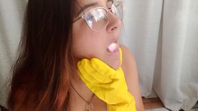Latex Gloves Bubblegum and Balloon Blowing - Bunny Looner