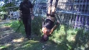 Corseted Brunette MILF Enjoys Masked Oral Devotion Outdoors