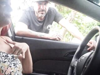 Wife goes in the car out of pants to ask strangers for information