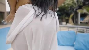 Pool, Big Tits, Chubby, Orgasm, Swallow, Balls Licking