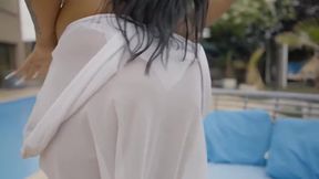 Pool, Big Tits, Chubby, Orgasm, Swallow, Balls Licking