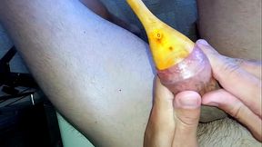 cumming twice with help big spoons inside my big foreskin. Masturbation with a spoon!