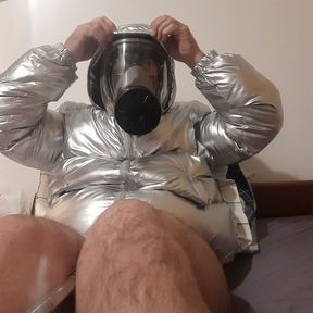 Masking up in my new silver puffer