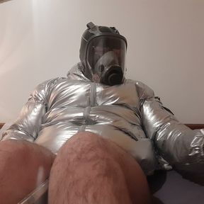 Masking up in my new silver puffer