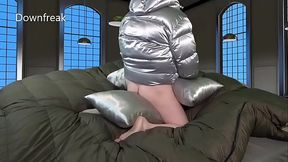 Satin Pillow Humping and Cum on Super Puff Jacket