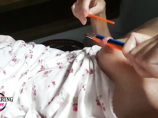 nippleringlover inserting brushes in stretched nipp piercings - pierced bazookas biggest teats - part two