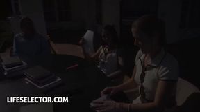 Lesbian office celebration turns foursome with Leya Desantis &mdash;  Greta Foss and Jasmine Jayne
