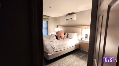 Jess and James cum inside a cramped hotel closet hiding and 69ing
