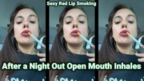 Chain Smoking Open Mouth Inhales Human Ashtray Slow Inhales Red Lips Sexy Natural Smoking Visible Smoke