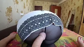 Girlfriend woke up a mature , with a dildo slapped on huge tits and in big booty and fucked. Lesbians pov.