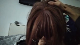 College girl with natural tits sucks, and gets her roommate's sperm