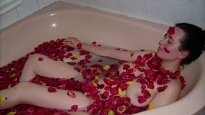 Full nude bathing video, rose petals in my bathing water, Hairy pussy, hairy legs