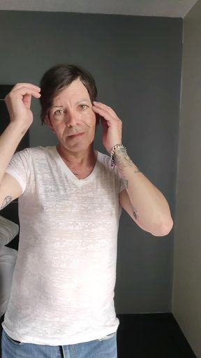 sissy does a little strip tease