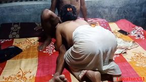 Sticky situation unfolds between farmer's daughter and village dude in Indian farmhouse bedroom romp.