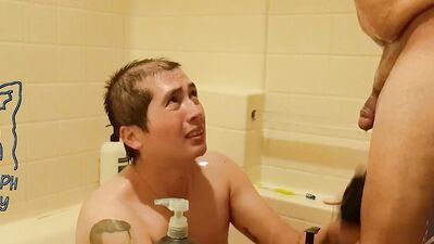 Lymph Guy showers his patient's big dick and foot fetish with his caregiving nurse