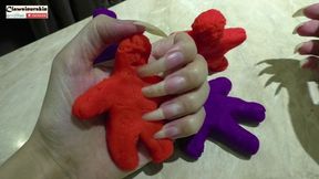 Nails In Action - I piercing and crushing plasticine figures with my nails