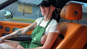 Horny tattooed barista sucks and jerks Teddy Tarantino's big cock in the