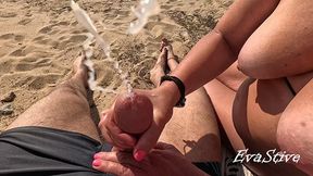 Handjob On A Public Beach By The Sea