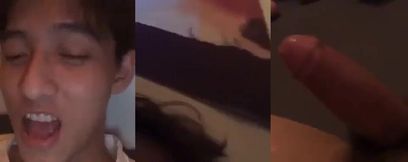 Cutie jerks his uncut cock and eats his cum
