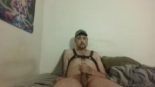 Ethan Houde in a harness