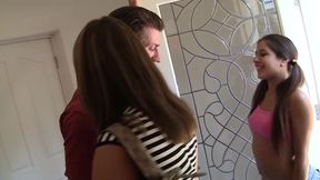 Dripping Cum Licked From Throbbing Cock in Taboo Threesome