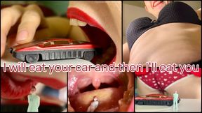 Giantess Red Lips Tease: Slow Licking Tiny Man & His Car