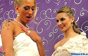 Lesbo brides riding bukkake cock at gloryhole