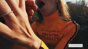 public blowjob and cumshot on mouth with petite mia bandini