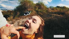 public blowjob and cumshot on mouth with petite mia bandini