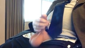 Suited Silver Fox Jerks Off Solo