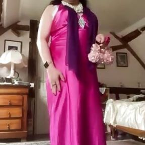 In long fushia dress