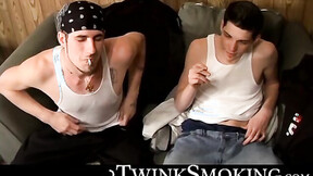 Hardcore stroking & smoking session on the couch by straight buddies Chain &