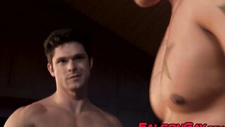 Handsome muscular studs have fun during raw group fucking