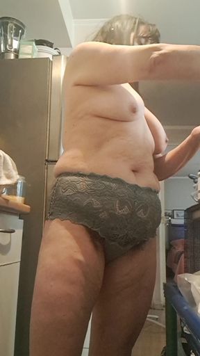 slut in panties seducing in the kitchen