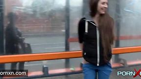 Skinny British Slut Leyla Flashes in Public