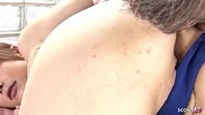 Tiny Japanese teen 18 with pigtails delivers real orgasm&#x1F4A6; in swimsuit &mdash;  then blows and swallows load at uncensored JAV