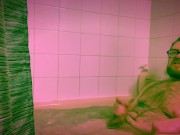 Furry cub takes a bath plays with his ass and jerks his thick cut cock TEASER