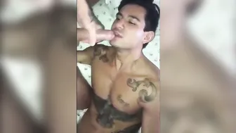 Latin Stud with Big Cock Gets Blowjob from Amateur Asian Twink