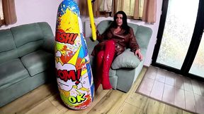 dominant leather milf inflatable smash fetish. giant hammer, doggy, cum play and popping preview