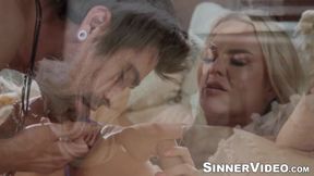 Slimthick Vic deepthroats huge cock before getting fucked hard in missionary
