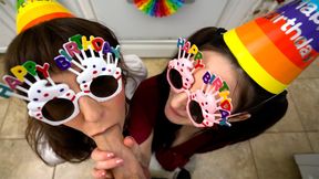 ”Bday blowjob party with wet COUGAR stepmum & naughty teen stepsis”