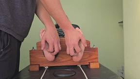 Our new model Rose gets the tickle treatment toetied in stocks (feet camera)