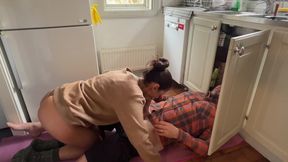 Housewife got horny seeing the plumber working the sink